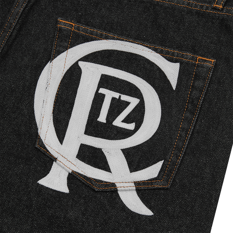 CREST CHAINSTITCH DENIM SHORT [WASHED BLACK]
