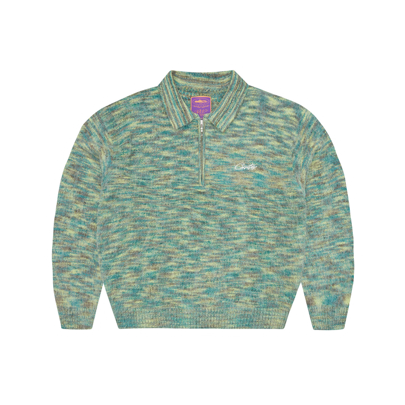 MIXED KNIT HALF ZIP [GREEN MELANGE]