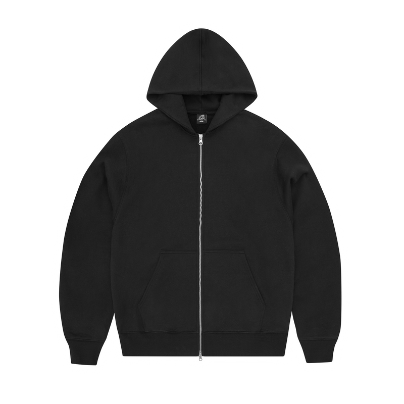 ISLAND MIXED PANEL ZIP HOODIE [BLACK]