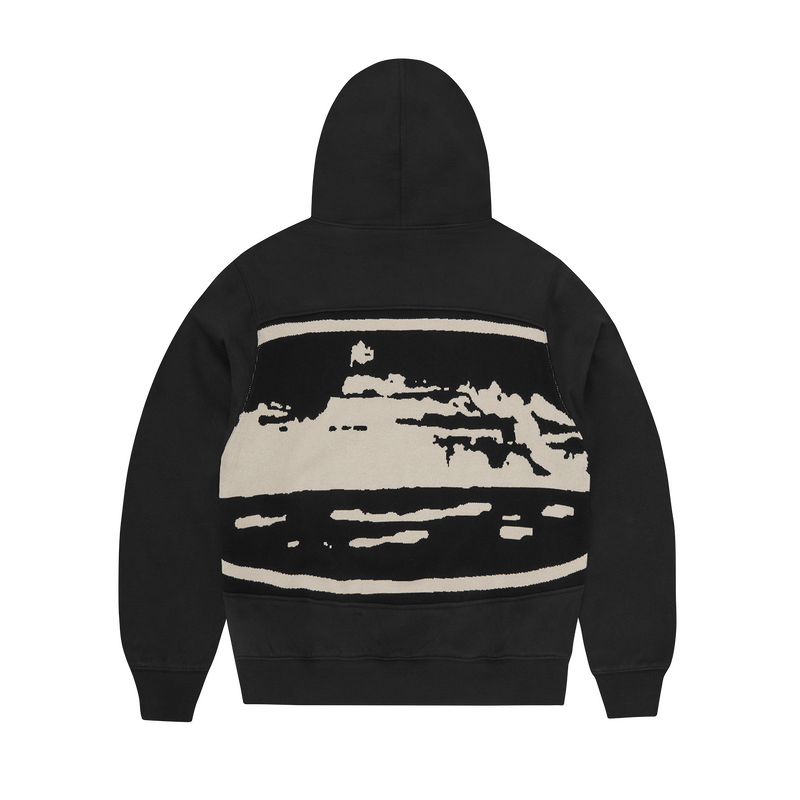 ISLAND MIXED PANEL ZIP HOODIE [BLACK]