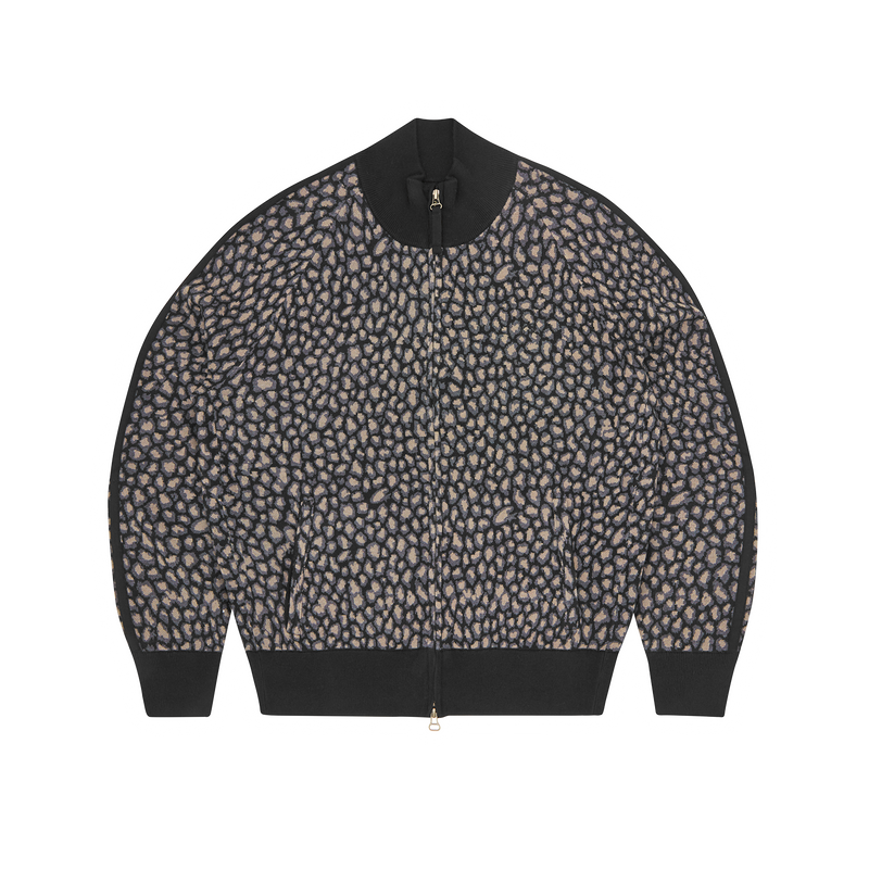VVS LEOPARD JACQUARD KNIT ZIP UP [BLACK]