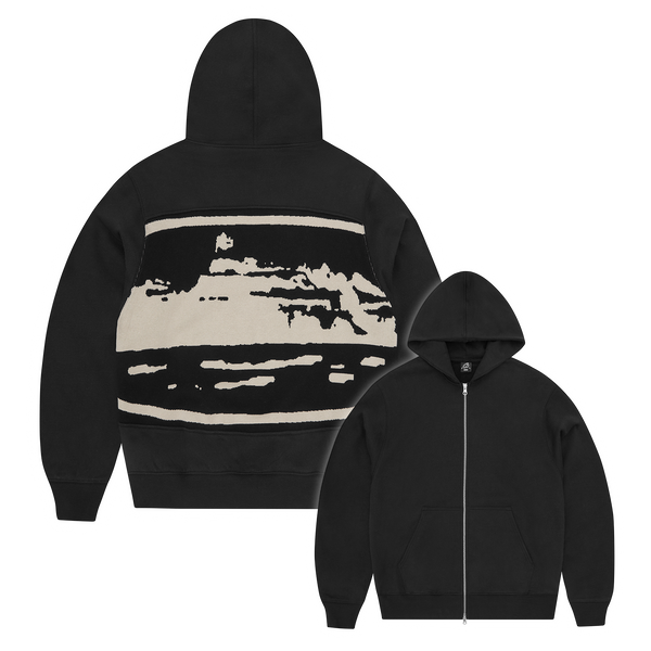 ISLAND MIXED PANEL ZIP HOODIE [BLACK]